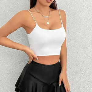 White Boho Ladies' Solid Crop Cami White Top